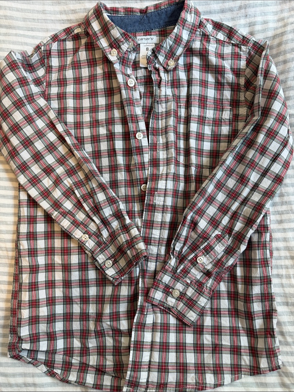 Carter's Boys Res & White Plaid Button-Down Shirt